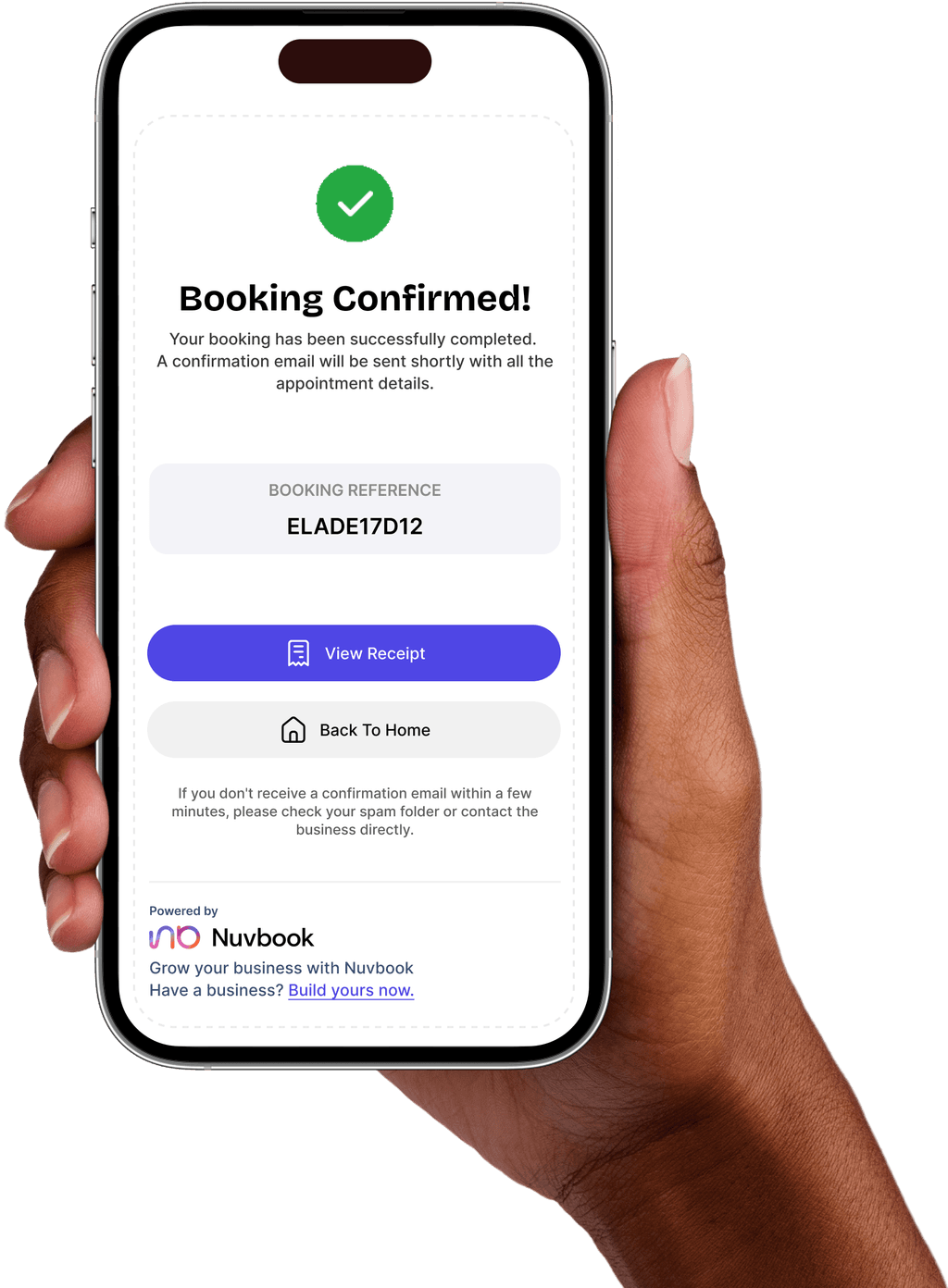 Hand holding a phone showing a payment screen